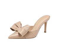 Generisch Damen Stiletto High Heel Mules Spitz Zehen Slingback Slip on Mit Schleife Elegante Sommerschuhe Für Hochzeit Party Abiball Abendveranstaltung,Apricot,41 EU