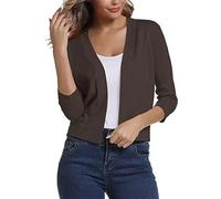 Generisch Damen Strickjacke 3/4 Arm Bolero Jacke Casual Einfarbig Cardigans Vorne Offen Kurz Sommer Elegant Festlich Shrug Schulterjacke Oberbekleidung Kaffee M