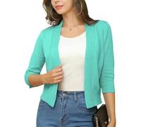 Generisch Damen Strickjacke 3/4 Arm Bolero Jacke Casual Einfarbig Cardigans Vorne Offen Kurz Sommer Elegant Festlich Shrug Schulterjacke Oberbekleidung Türkis Xs