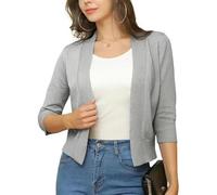 Generisch Damen Strickjacke 3/4 Arm Bolero Jacke Casual Einfarbig Cardigans Vorne Offen Kurz Sommer Elegant Festlich Shrug Schulterjacke Oberbekleidung Silbergrau Xs