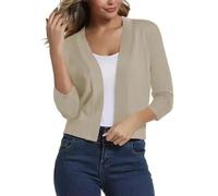 Generisch Damen Strickjacke 3/4 Arm Bolero Jacke Casual Einfarbig Cardigans Vorne Offen Kurz Sommer Elegant Festlich Shrug Schulterjacke Oberbekleidung Apricot M