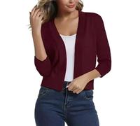 Generisch Damen Strickjacke 3/4 Arm Bolero Jacke Lässig Einfarbig Strickjacken Vorne Offen Kurz Sommer Elegant Festlich Shrug Schulterjacke Oberbekleidung Burgund S