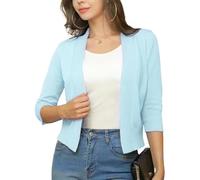 Generisch Damen Strickjacke 3/4 Arm Bolero Jäckchen Casual Einfarbig Cardigans Vorne Offen Kurz Sommer Elegant Festlich Shrug Schulterjacke Oberbekleidung Hellblau L