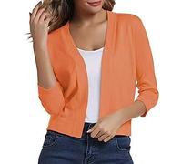 Generisch Damen Strickjacke Dünne Casual Sommerjacke Leicht Strickjacke Elegante Bolero Kurz Elegant Casual Schulterjacke Top Einfarbig Strickmantel Freizeit Jacket Outerwear (Orange, L)