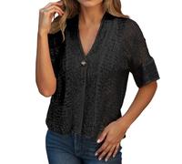 Generisch Damen Strickjacke Elegant Kurzarm V-Ausschnitt Cardigan Leicht Bolero Jacke mit Knöpfen Durchsichtige Einfarbig Kurz Strickpullover Leichte Freizeitjacke Strand Top