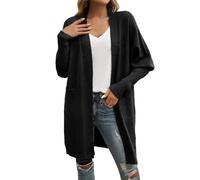 Generisch Damen Strickjacke Lang Cardigan Elegant Feinstrick Strickjacken Damen Langarm Mit Schalkragen Longstrickjacke Laternenärmel Einfarbig Strickjacke Winter mit Taschen Strickmantel Kuschelige