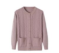 Generisch Damen Strickjacke,Strickpullover für Alte Damen Langärmelig Zopfmuster Grobe Strickjacke Exquisite Kristallknöpfe Oma-Jacke Frühling/Herbst Mutterkleidung Warmer Pullover Kamel Größe S