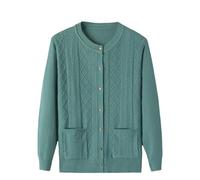 Generisch Damen Strickjacke,Strickpullover für Alte Damen Langärmelig Zopfmuster Grobe Strickjacke Exquisite Kristallknöpfe Oma-Jacke Frühling/Herbst Mutterkleidung Warmer Pullover Grün M