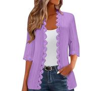 Generisch Damen Strickjacken Sommerjacken für Frauen UK Pullover Kleidung Leichte einfarbige Strandspitze Seite vorne offen Lässige dünne Überzug Strickjacke 3/4 Ärmel Cardigan Damen (Purple, XXXXL)