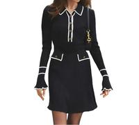 Generisch Damen Strickkleid Winter Langarm Herbstkleid Damen Elegant Curvy Strickkleider Kurz Eng mit Knopfleiste Winterkleid mit Kragen Herbstkleider Leicht Bodycon Gestricktes Kleid Damen Stretch