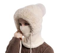 Generisch Damen Strickmütze Blümchen mit Bommel Warme Wintermütze mit Fleecefutter & Kunstfell Pompon One Size - Beanie Stil