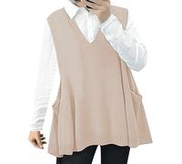 Generisch Damen Strickweste Casual Pullover Ärmellos Winter Teenager Mädchen Strickpullover Oversize Herbst Winterpullover Tanktop Business Freizeit Weste Frauen Warme Pullunder Mäntel, Khaki, M