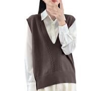Generisch Damen Strickweste Pullover Einfarbig Elegant Teenager Mädchen Pullunder Stricken Weste Casual Tanktop Herbst Winterpullover Armellos Business Freizeit Frauen Warme Mäntel, Kaffee, M
