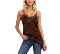 Generisch Damen Tank Top Elegant Oberteil Ärmellos Y2K Tops Spitzen Trägertop Elegantes Camisole Büro Party Clubwear Asymmetrisches Satin Oberteil Bequem Sommershirt