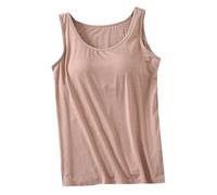 Generisch Damen-Tanktops mit integrierten BHS, 2024, Sommer, lässig, Rundhalsausschnitt, ärmelloses Leibchen, Übergröße, Baumwolle, gepolsterte Workout-Tops (Khaki, S)