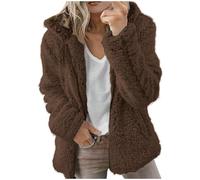 Generisch Damen Teddy Fleecejacke Hoodie mit ReißVerschluss Sherpa Fleece Jacke Teddyfleece Pullover Flauschige Warm Winter Bekleidung Mode Winterjacke mit Kapuze Kuschel Teddyjacke