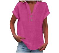 Generisch Damen Tops Sommer Guenstig Shirt Sommer Damen Leicht Kurzarm V-Ausschnitt Knopf Lässige T-Shirts Bluse Lose Tunika Tops Pullover Oberteile Hot Pink XXL