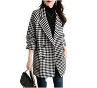 Generisch Damen Trenchcoat mit Revers, Wollmischung, Hahnentrittmuster, Cabanjacke, Einreihiger Blazer, Langer Mantel mit Taschen, Herbst/Winter, Lässige Oberbekleidung, Schwarz, M