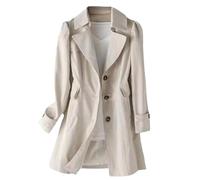 Generisch Damen Trenchcoats Einreihig Mittellang Oberbekleidung Mode Langarm Slim Fit Mantel mit Taschen Herbst Winter A Linie Jacke Outwear Beige L