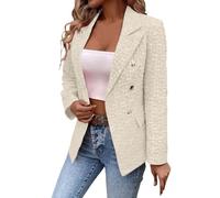 Generisch Damen Tweedblazer Lässig Langärmelig Anzugjacke Zweireihig Offen Business Blazer Elegant Einfarbig Sakko Stilvoller Business Jacke für Büro und Beruf