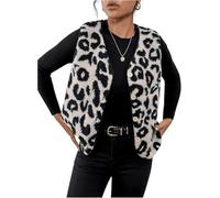 Generisch Damen V-Ausschnitt Knopf Plüsch Weste Mode Y2k Leopard Print Winter ärmellose Jacke Damen Reisen Vielseitig Trend Straße ärmellose Weste Jacke (Beige,XL)