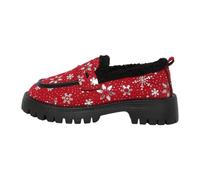Generisch Damen Weihnachtsschuhe mit Absatz Plateau Gefüttert Slip On Loafer Trendy Bequeme Freizeit Loafer Bequem Hallenschuhe Freizeitschuhe (Red, 43)