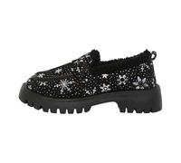 Generisch Damen Weihnachtsschuhe mit Absatz Plateau Gefüttert Slip On Loafer Trendy Bequeme Freizeit Loafer Bequem Hallenschuhe Freizeitschuhe (Black, 38)