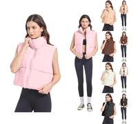 Generisch Damen Weste Kurz Steppweste Mit Reißverschluss Herbst Und Winter Warme Daunenweste Ärmellos Pufferweste Winterjacke Leicht Stehkragen Casual Übergangsweste Outdoor Rosa M