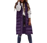 Generisch Damen Weste Lang Mit Kapuze Daunenweste Jacke Ärmellose Steppweste Winter Warme Daunenjacke Outdoor Leichte Mantel Winterjacke Casual Lose Große Tasche Reißverschluss Übergangsweste Lila M
