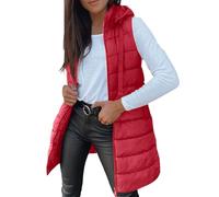 Generisch Damen Weste Lange Steppweste Mit Kapuze Daunenweste Winter Ärmellos Taschen Wintermantel Leicht Warm Übergangsweste Reißverschlüsse Outdoor Winterjacke Einfarbig Longweste B Xxl