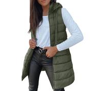 Generisch Damen Weste Lange Steppweste Mit Kapuze Daunenweste Winter Ärmellos Taschen Wintermantel Leicht Warm Übergangsweste Reißverschlüsse Outdoor Winterjacke Einfarbig Longweste Schwarzish Grün L