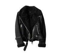Generisch Damen Wildleder Sherpa Lederjacke Warm Fleece Winter Bomberjacke Motorrad Biker Sherpa Gefütterter Mantel Pelzkragen Winter Flieger Ledermantel Windbreaker 02 Schwarz Xs