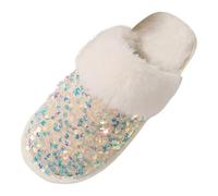 Generisch Damen Winter Einfarbig Baumwolle Hausschuhe Home Comfort Warme Hausschuhe (White, 43)