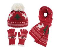 Generisch Damen Winter europäische amerikanische Weihnachtsstrickmütze Handschuhe Schal dreiteilige Dicke Wollmütze (RD2, One Size)