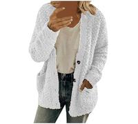 Generisch Damen Winter Jacke,Plüschjacke Damen Teddy Weiß Fleecejacke ohne Kapuze Thermo Teenager Mädchen Frauen Winterjacke Dicke Sherpa Warme Teddyjacke Lässig Teddyfleece Mantel Mode Bekleidung