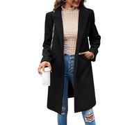 Generisch Damen Winterjacke Einreihiger Mantel Aus Wollmischung Langer Trenchcoat mit Klassischem Reverskragen Elegante Trenchjacke Einfarbig Übergangsjacke Warme Oberbekleidung Schwarz Größe S