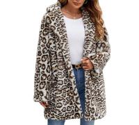 Generisch Damen-Wintermantel mit Leopardenmuster warm und flauschig mit Reverskragen locker geschnitten kurzer Trenchcoat aus Kunstpelz