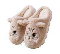 Generisch Damen-Winterpantoffeln mit geschlossener Zehenpartie, Flacher Sohle weicher Isolierung (Khaki, 36)