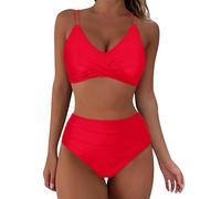 Generisch Damen Zweiteiliger Badeanzug V Ausschnitt überkreuztes Blumenmuster Bikini Bademode Bauchkontrolle Bikini Sets Perioden Badeanzug Damen Bikini Set Mit BüGel Minimizer