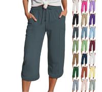 Generisch Damenhosen Sommer, Must Have, Musselin Hose 3/4 Leinenhose Sommer Kurze Hosen Sommerhose Leicht Caprihose Culotte Dreiviertel Strandhose