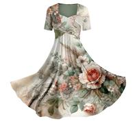 Generisch Damenkleid Sale Sale Kleid Damen Midi Kleider Damen Sommer Lässiges Slip-Urlaubskleid Für Damen Im Frühjahr/Mit Blumen-Kunstdruck Kleid Langarm Damen Festlich Ballkleider Sale