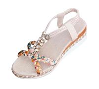 Generisch damenschuhe weite h Sandalen Sommer Keilabsatz Bequeme Bohemia Breite Sommerschuhe Elegant Rutschfeste Gummiband Elegante Schöne Mädchen Strandschuhe Sandaletten keilsandalen damen Weiß 40
