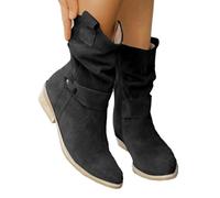 Generisch Damenstiefeletten, Stiefeletten Damen Trachten Elegant Wildleder Halbstiefel Spitz Schlupfschuhe Mittelalter Stiefel Mit Schnalle Absatz Ankle Boots Halbhoch Westernstiefel Damenstiefel