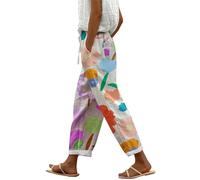 Generisch Danenkleidung Sale Blitzangebote Damen 7/8 Hose Damen Sommer Leicht Capri Leinenhose Sommerhose Baumwolle Leinen Stoffhose Lockere Strandhose Freizeithose Sale Damenbekleidung