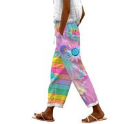 Generisch Danenkleidung Sale Deals of The Day 7/8 Hose Damen Sommer Leicht Capri Leinenhose Sommerhose Baumwolle Leinen Stoffhose Lockere Strandhose Freizeithose Tagesangebote Heute