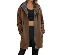 Generisch daunenjacke damen Fleecejacke Lang Winter Warm Winterjacke Plüschjacke mit Fellkapuze Frauen Kuscheljacke Plüsch Thermal Jacken Teddyfleece Jacke Gefüttert wintermantel damen wolle