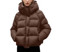 Generisch Daunenjacke Damen Kurz Locker Winterjacke Outdoorjacke Winter Warm Steppjacke Puffer Jacke Mit Taschen Kaffee S