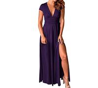 Generisch Deal des Tages Angebote Tages Blitzangebote Boho Kleid Damen Tiefer V Ausschnitt Kurzarm Lange Kleider Plissee Hohe Taille Club Abend Maxikleid Weißes Kleid Elegant Must Haves Aesthetic