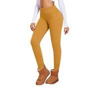 Generisch Deutsche Samt Leggings für Damen mit hohem Bund in lässigem Einfarbdesign als wärmende Yoga Hose mit enganliegender Passform (Yellow, S)