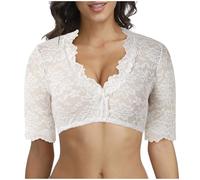 Generisch Dirndl Bluse Damen, Dirndlbluse Spitze Trachtenbluse Weiß Elegante Halbarm Blusen Oktoberfest Kostüm V Ausschnitt Kurzarm Spitze Trachtblusen Bier Outfit Funktionsshirt Kurzarmbluse L